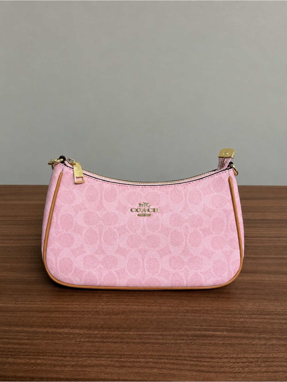 Coach Pink Signature Mini Shoulder Bag with Gold Hardware